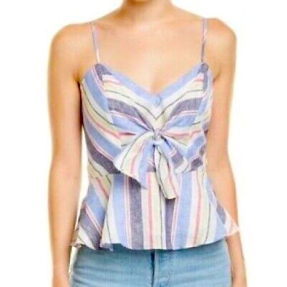 Parker Whitney Blue Striped Bow Front Linen Cami - Picture 1 of 7